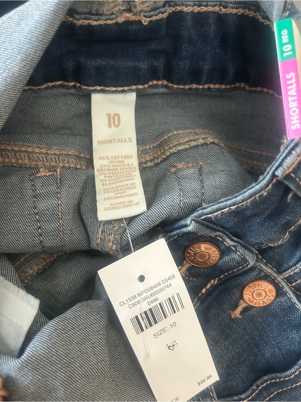Vintage Justice Girls Denim Short Overalls - Blue